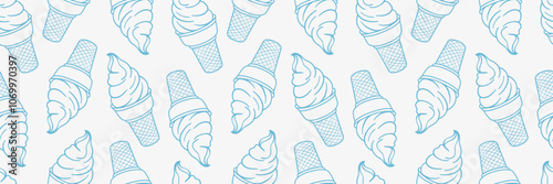 Ice cream vector pattern banner, line art illustration background design
