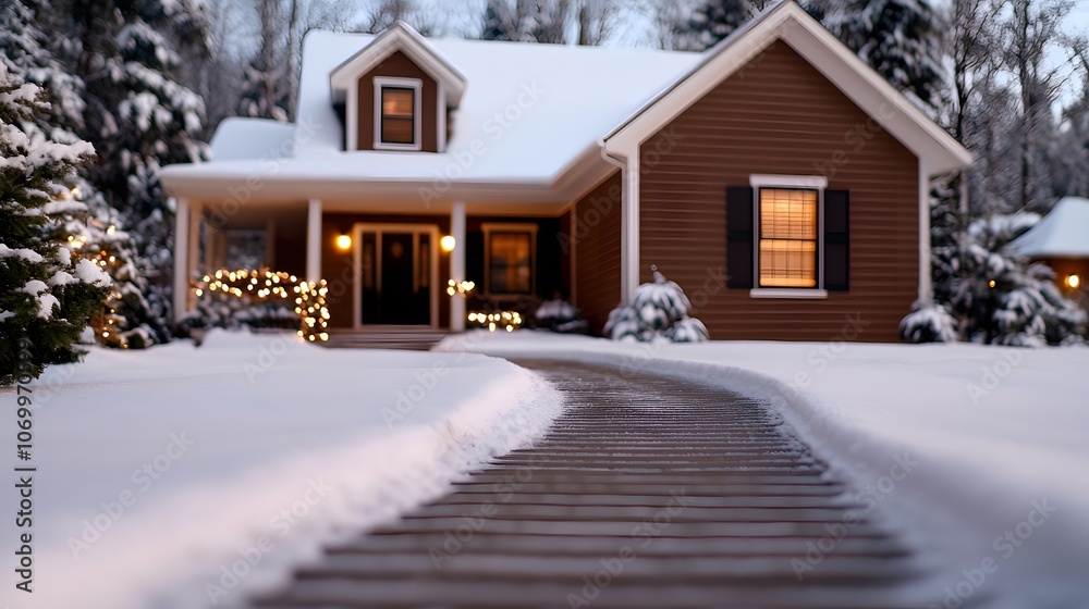 Snowy Path To Home. Image Illustration background for presentation and wallpaper Beautiful picture