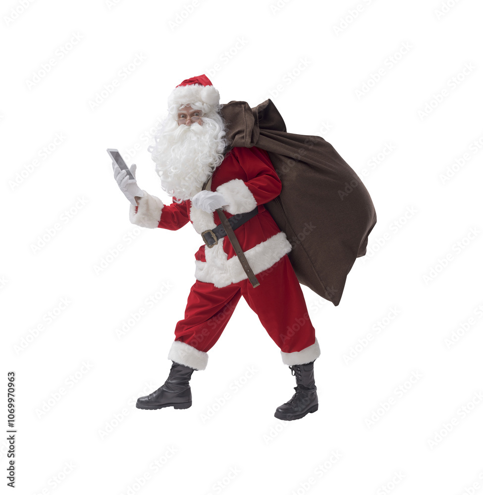 Funny Santa Claus using a smartphone Funny Santa Claus using a smartphone