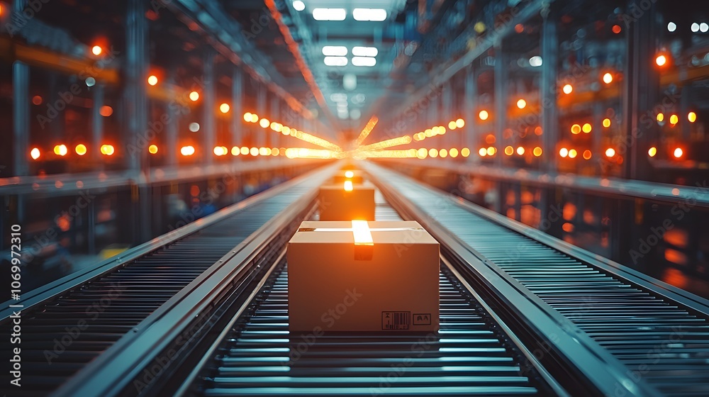 Conveyor Belt With Packages In Warehouse. Image Illustration background for presentation and wallpaper Beautiful picture Conveyor Belt With Packages In Warehouse. Image Illustration background for presentation and wallpaper Beautiful picture