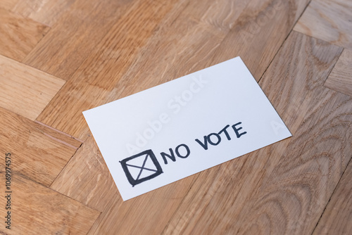 Blank voting card shows no vote. Public opinion opposes an idea or notion. Standing against the subject