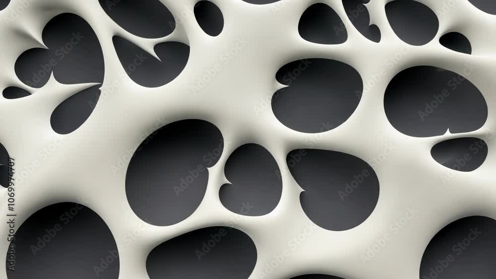 A close-up of a white surface with black, organic shapes cut into it A close-up of a white surface with black, organic shapes cut into it
