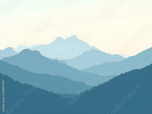 Flat minimalistic design. Panorama of a mountain landscape. Easy to change colors.