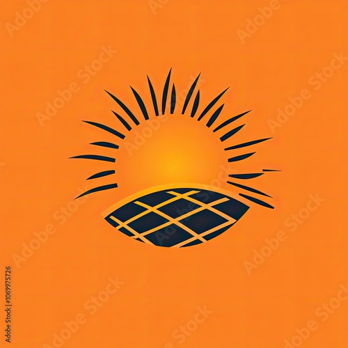 Black Sun with Gridded Circle on Orange Background photo