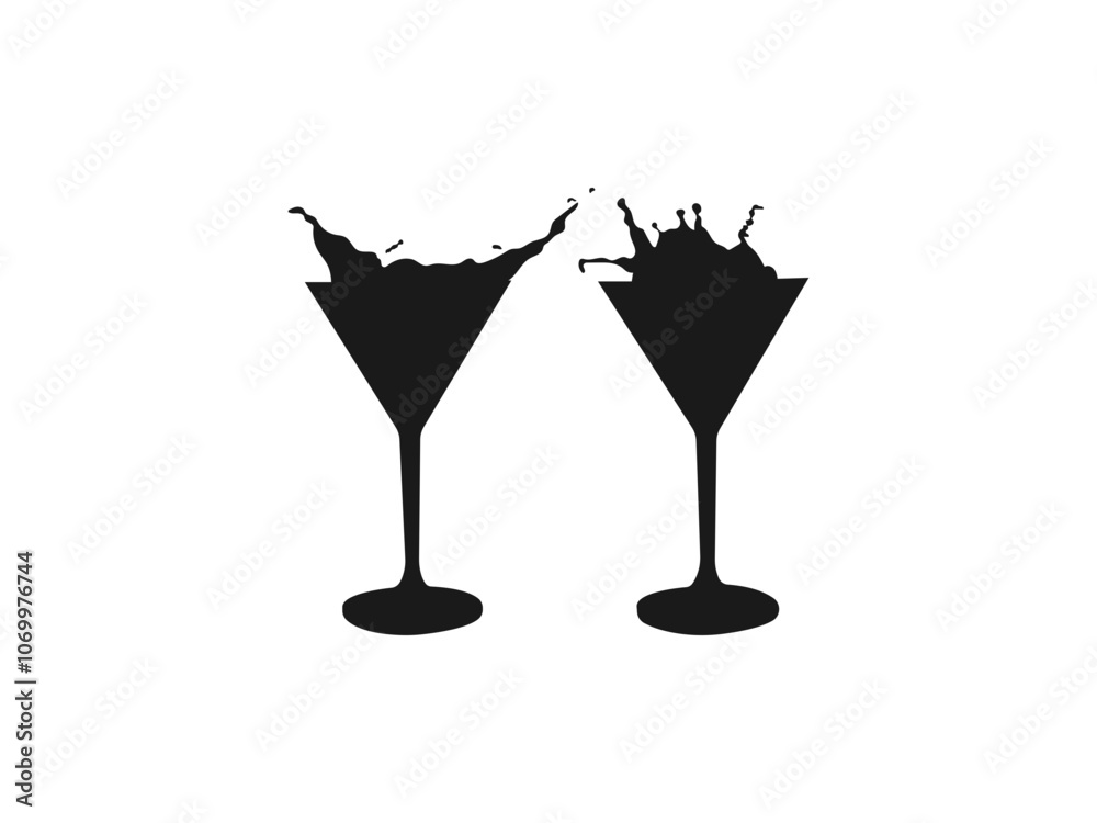 Simple black and white classic cocktail cup silhouette icon. cocktail cup silhouette, high quality vector. Simple black and white flat design. Black icons isolated on white background. Simple black and white classic cocktail cup silhouette icon. cocktail cup silhouette, high quality vector. Simple black and white flat design. Black icons isolated on white background.