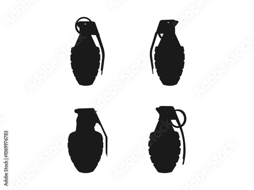 Hand Grenade Icons. Hand grenade icon illustration design. Simple black and white flat design. Grenade icon silhouette vector illustration. Black icons isolated on white background.