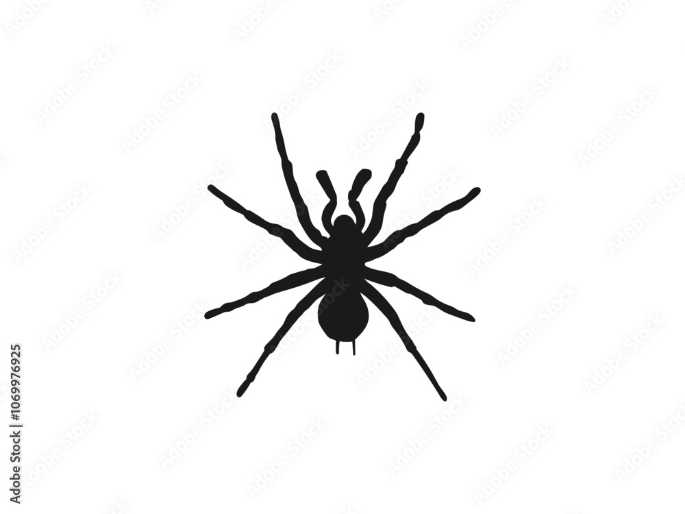 Obraz premium Black Spider Silhouette Vector Illustration. Set of black spider icons. Scary Halloween icon, symbol horror, animal arachnid, creepy dangerous. Black icons of spiders isolated on white background.