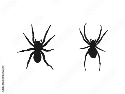 Black Spider Silhouette Vector Illustration. Set of black spider icons. Scary Halloween icon, symbol horror, animal arachnid, creepy dangerous. Black icons of spiders isolated on white background.