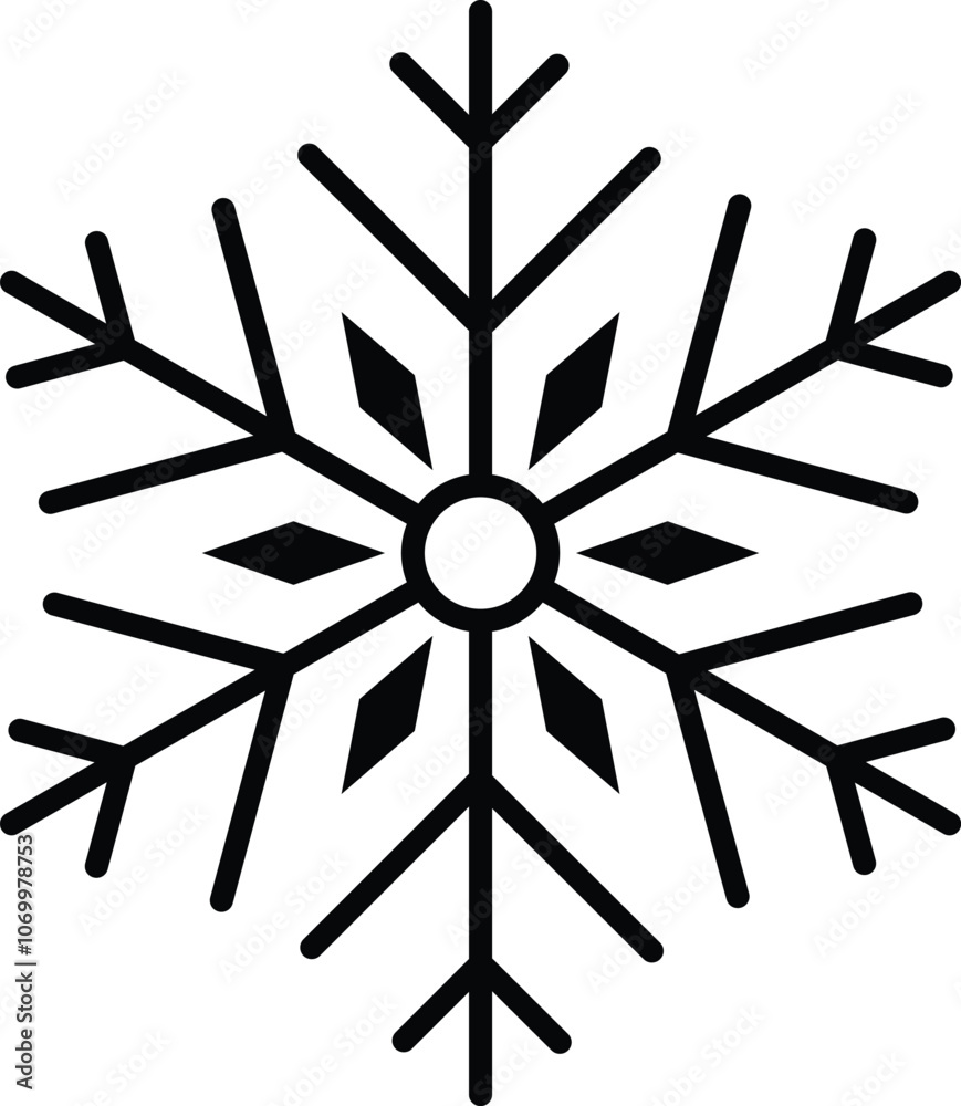 Snowflake design for Christmas. Polygonal pattern in black color.