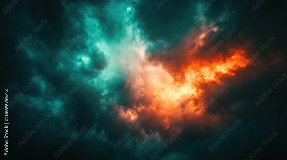 Fototapeta premium Dramatic clouds illuminated with vibrant colors, creating a striking atmospheric scene.