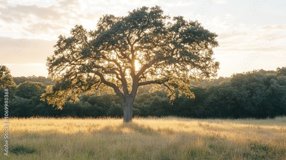 A solitary tree stands in a sunlit field, surrounded by lush greenery and a serene atmosphere. A solitary tree stands in a sunlit field, surrounded by lush greenery and a serene atmosphere.