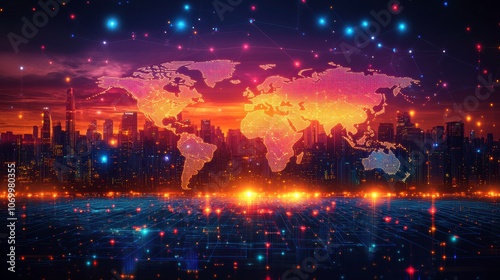 Global Abstract Map with Artistic Style and Light Effects