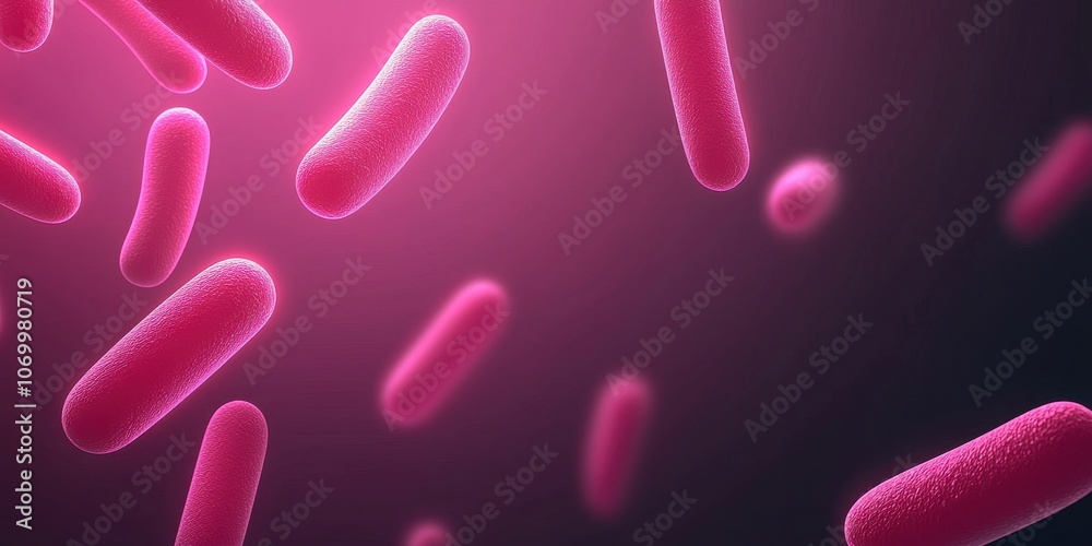 A vibrant depiction of pink bacteria against a dark background, highlighting their unique shapes and forms in a microscopic view. A vibrant depiction of pink bacteria against a dark background, highlighting their unique shapes and forms in a microscopic view.