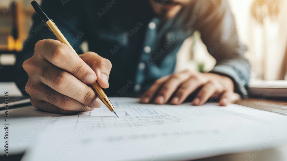 Man meticulously writing notes on paper, capturing important details for future use and organized planning. Man meticulously writing notes on paper, capturing important details for future use and organized planning.