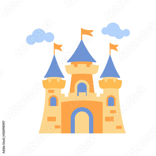 Castle Palace Kingdom Royal Fort Historic Heritage Building Architecture with Flag