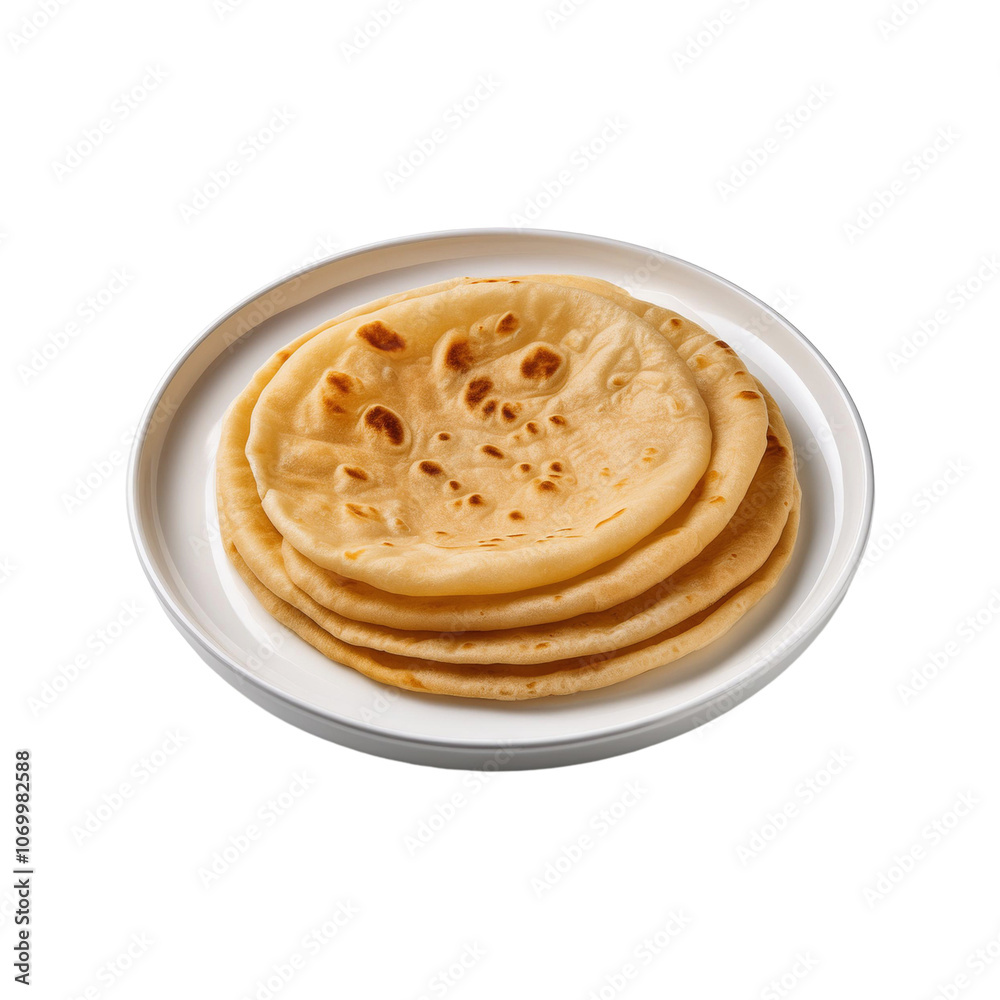 Indian food roti in a plate on transparent background Indian food roti in a plate on transparent background