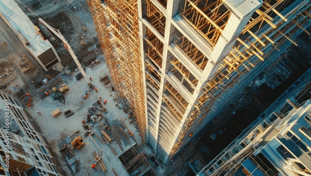 Aerial View of a Construction Site with a High-Rise Building Aerial View of a Construction Site with a High-Rise Building