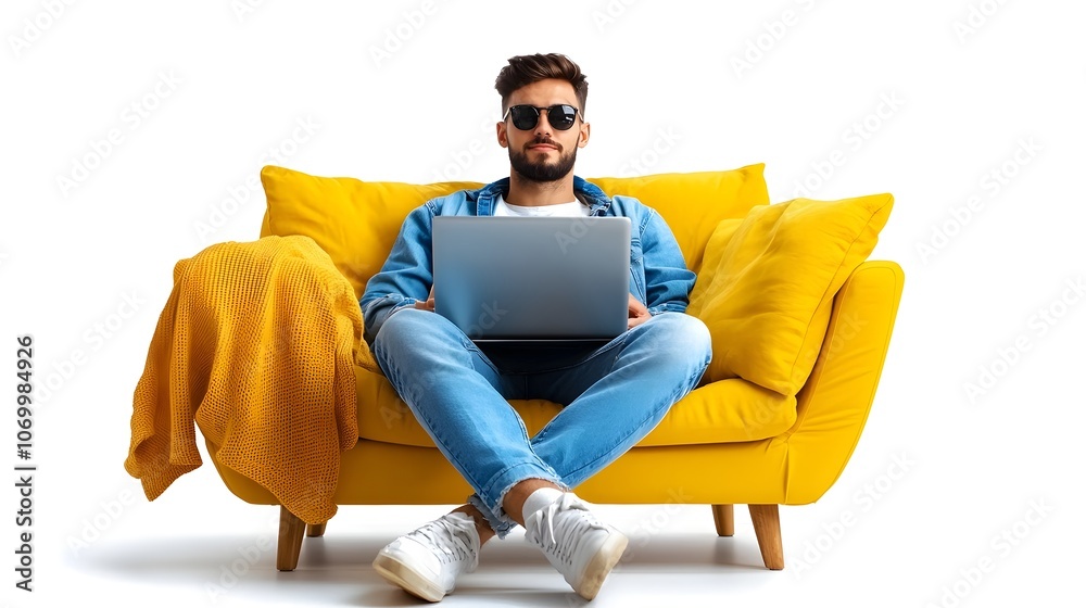 Relaxing Living Room Setup with Laptop and Cozy Blanket for Peaceful Work Environment Relaxing Living Room Setup with Laptop and Cozy Blanket for Peaceful Work Environment