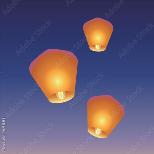 Chinese traditional sky lantern illustration. Traditional Chinese festival lanterns.