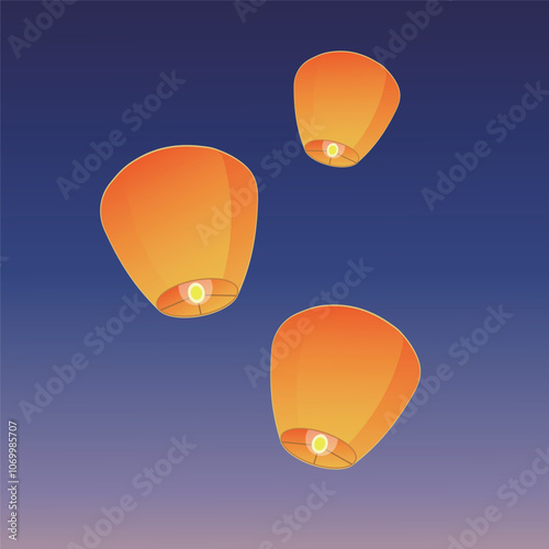 Chinese traditional sky lantern illustration. Traditional Chinese festival lanterns.
