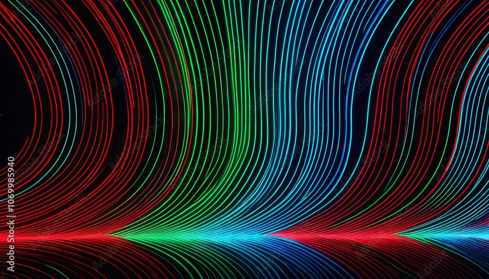 Colorful neon light trails creating dynamic abstract patterns on black background Colorful neon light trails creating dynamic abstract patterns on black background