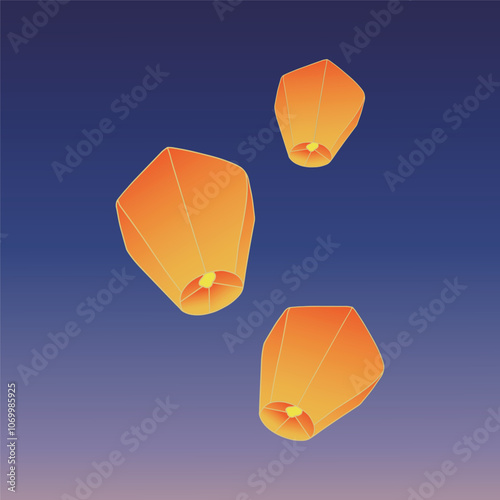 Chinese traditional sky lantern illustration. Traditional Chinese festival lanterns.