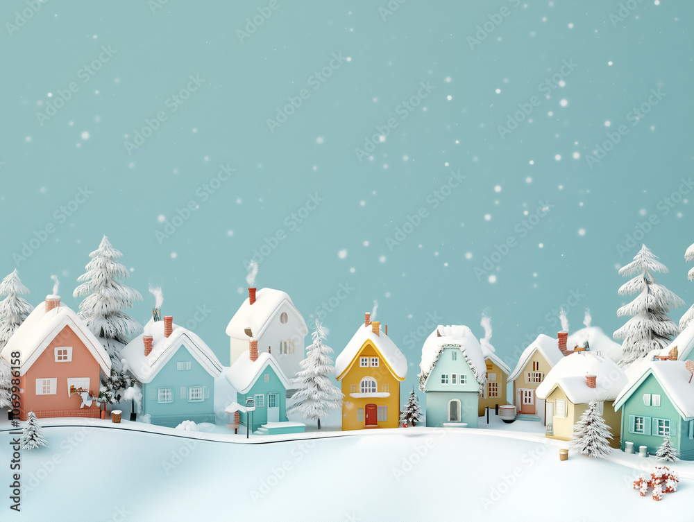 Cozy Winter Village with Snow Falling and Smoke Rising. Cozy Winter Village with Snow Falling and Smoke Rising.