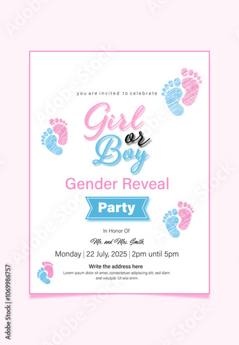 Baby girl or Baby boy gender reveal party invition vector template design.