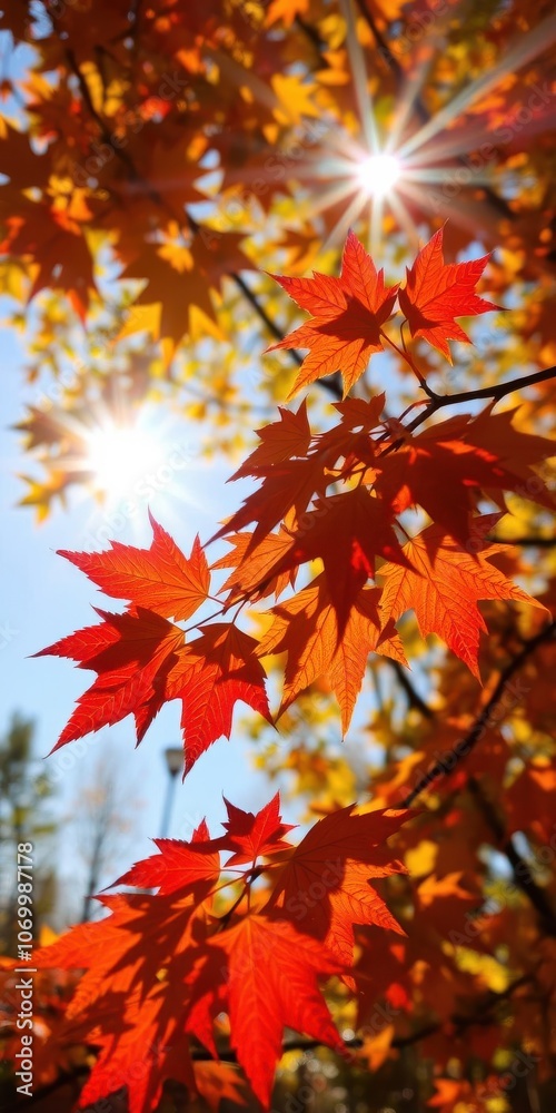 Vibrant autumn leaves under the bright sunshine in a peaceful natural setting, October Vibrant autumn leaves under the bright sunshine in a peaceful natural setting, October