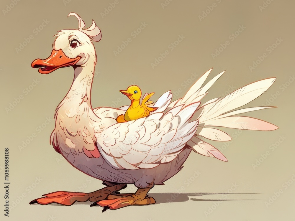 Fototapeta premium Whimsical Anthropomorphic Creature Duck in Dreamlike Setting