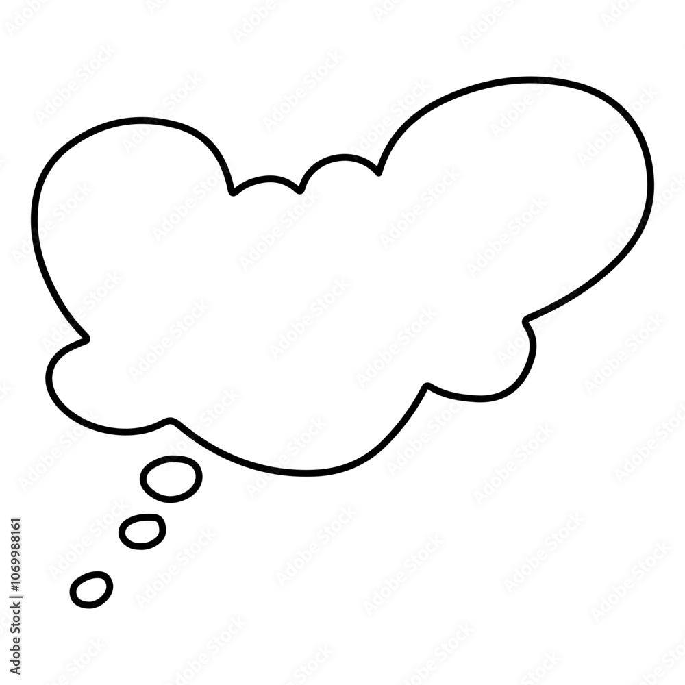 Simple black outline of a thought bubble on a white background, symbolizing thinking, imagination, or ideas. Ideal for brainstorming concepts, creative projects, and communication themes. Simple black outline of a thought bubble on a white background, symbolizing thinking, imagination, or ideas. Ideal for brainstorming concepts, creative projects, and communication themes.