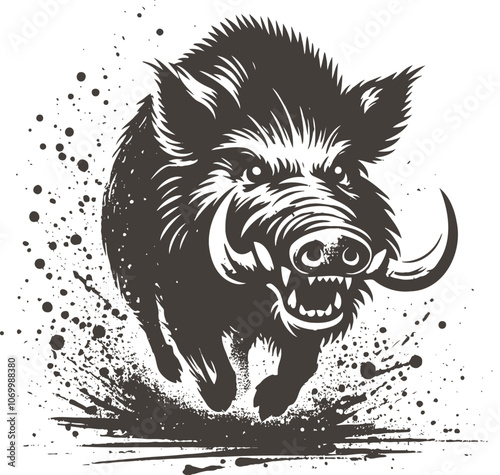 Aggressive silhouette of a boar rushing forward