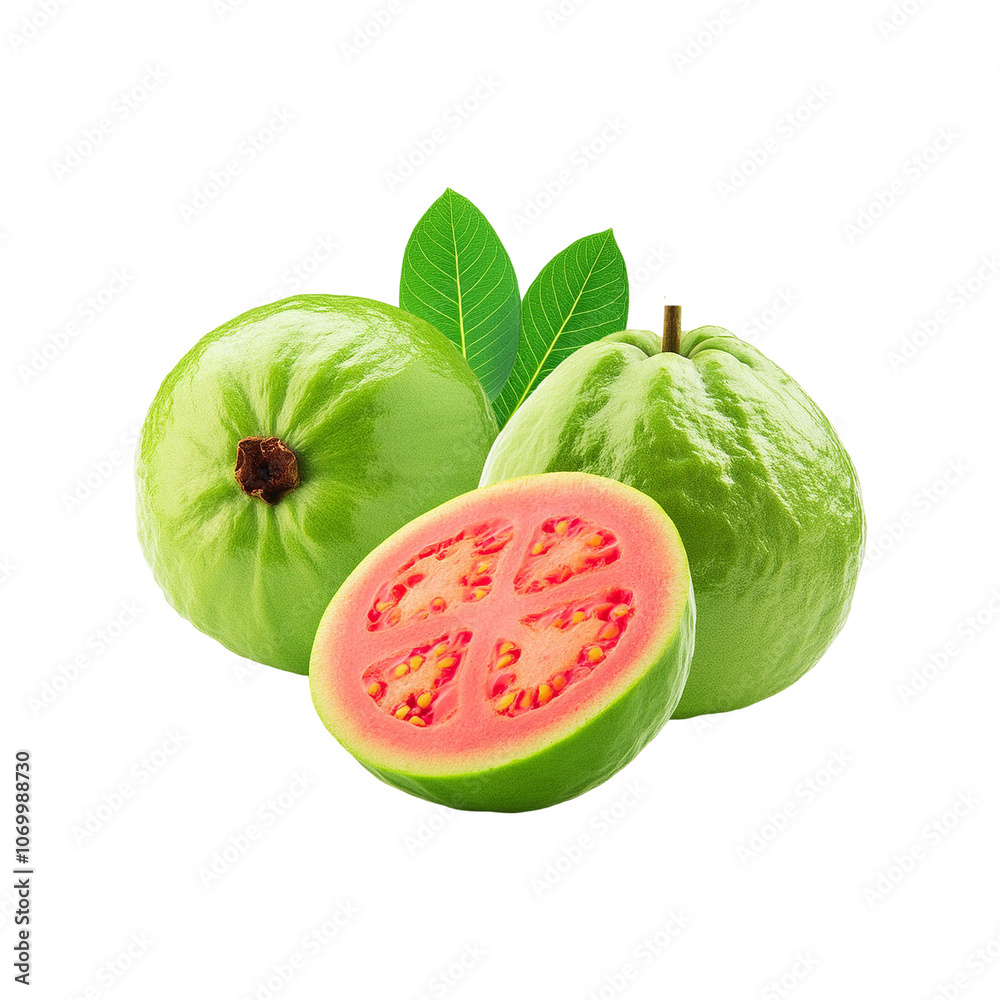 Guava fruits with slice on transparent background