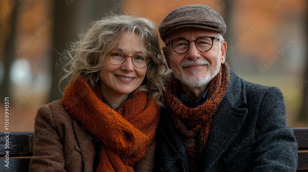 Portrait of an happy mature couple sitting in a park Portrait of an happy mature couple sitting in a park