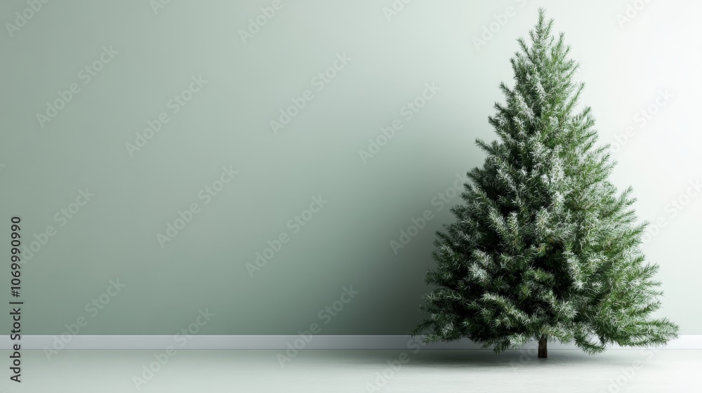 A beautifully decorated green Christmas tree stands elegantly in the corner against a light green wall. The rich greenery highlights the festive spiri A beautifully decorated green Christmas tree stands elegantly in the corner against a light green wall. The rich greenery highlights the festive spiri