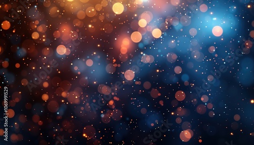 The background is a gradient of dark blue and black with sparkly light-colored dots scattered 