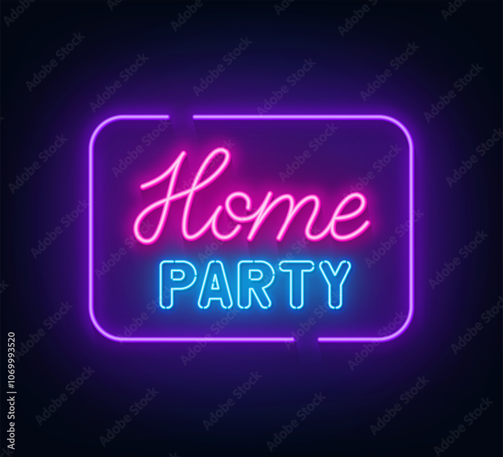 Home Party neon text on dark background Home Party neon text on dark background
