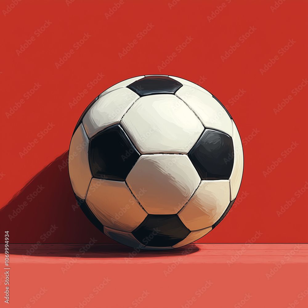 Classic Soccer Ball Against Red Background with Shadow Classic Soccer Ball Against Red Background with Shadow