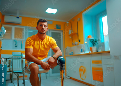 Empowering Portrait of Young Man with Advanced Prosthetic Leg Showcasing Strength and Innovation