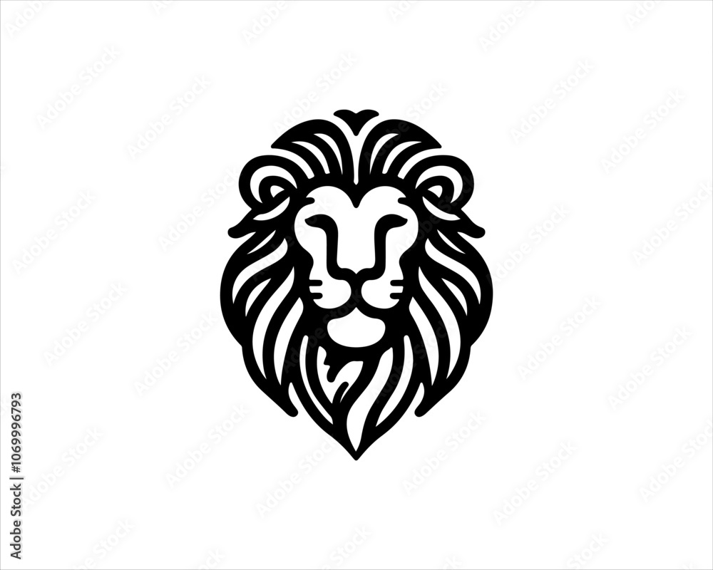 Obraz premium Lion head logo, lion head icon, lion face logo. Simple silhouette. Flat style. Black lion face icon logo. Logo design template. Vector illustration. Animal logotype concept. 