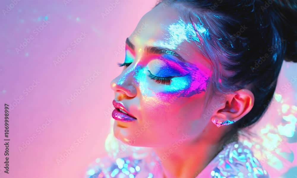 Portrait of a woman with holo makeup