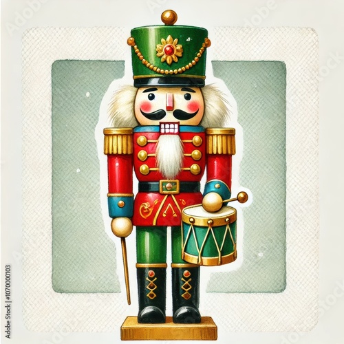 A classic Nutcracker soldier clip art design in watercolor style