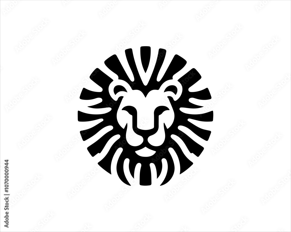 Lion head logo, lion head icon, lion face logo. Simple silhouette. Flat style. Black lion face icon logo. Logo design template. Vector illustration. Animal logotype concept. 