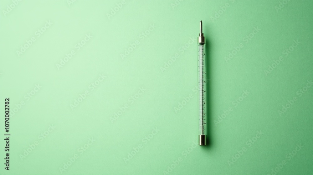 A minimalist image of a thermometer isolated against a solid green background. The bright green backdrop emphasizes the sleek, simple design of the thermometer A minimalist image of a thermometer isolated against a solid green background. The bright green backdrop emphasizes the sleek, simple design of the thermometer