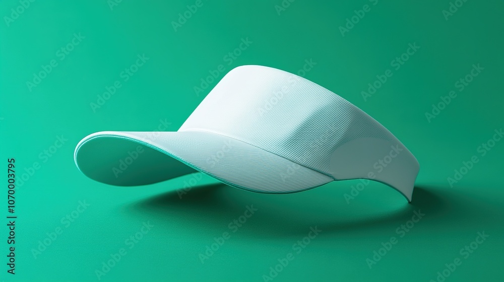 A minimalist image of a visor isolated against a solid green background. The open-top design and curved brim stand out against the vibrant green, emphasizing simplicity and sporty style. A minimalist image of a visor isolated against a solid green background. The open-top design and curved brim stand out against the vibrant green, emphasizing simplicity and sporty style.