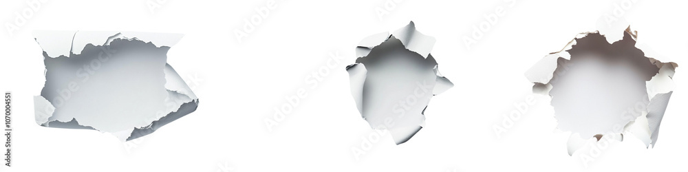 set of A hole in white paper on transparent background cutout, PNG file. Mockup template set of A hole in white paper on transparent background cutout, PNG file. Mockup template