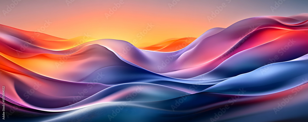 Abstract 3D Waves with a Gradient of Orange, Pink, and Blue Colors, Forming a Dynamic and Artistic Design. Abstract 3D Waves with a Gradient of Orange, Pink, and Blue Colors, Forming a Dynamic and Artistic Design.