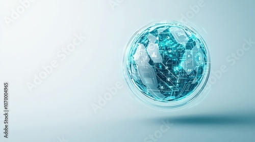 A blue sphere with a globe on it