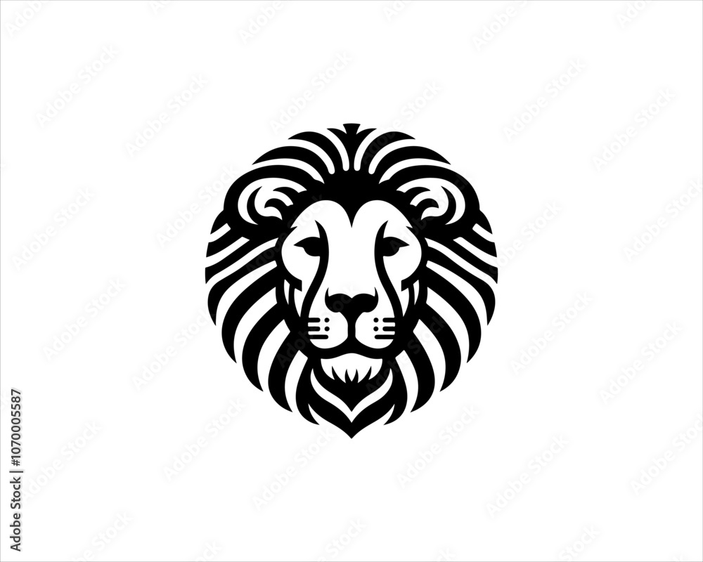 Fototapeta premium Lion head logo, lion head icon, lion face logo. Simple silhouette. Flat style. Black lion face icon logo. Logo design template. Vector illustration. Animal logotype concept. 