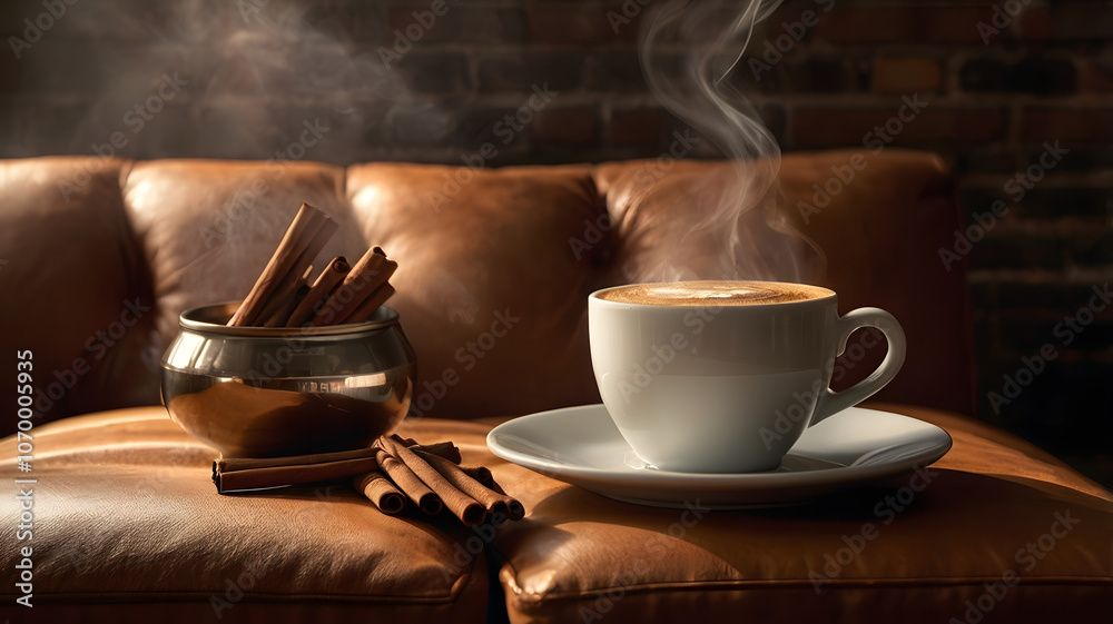 Fototapeta premium cup of coffee and beans, ai generated